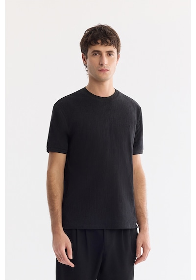 Avva Erkek Siyah Bisiklet Yaka Pamuklu Elastan Regular Fit T-shirt A61y1023