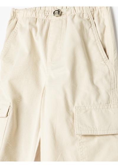 Koton Jogger Paraşüt Pantolon Kargo Cepli Beli Lastikli Pamuklu Bej 5wkg40102ad Ekru