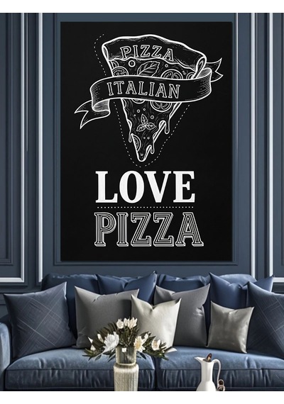 Ahşap Tablo Siyah Arka Fon Ve Pizza Temalı
