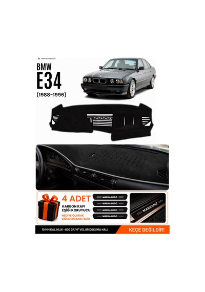 Bmw E34 1988-1996 Uyumlu Torpido Koruma, Torpido Örtüsü, Torpido Kılıfı - Siyah Gri