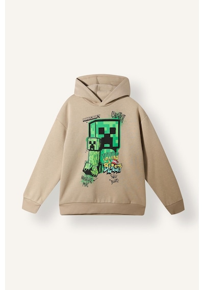 Defacto Minecraft Bisiklet Yaka İçi Yumuşak Tüylü Baskılı Sweatshirt Erkek Çocuk I3078a826wnbg129 Bej-bg129