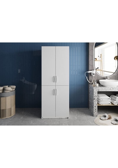 Bohem Çamaşır Ve Kurutma Makinesi Dolabı Banyo Dolabı Beyaz Beyaz