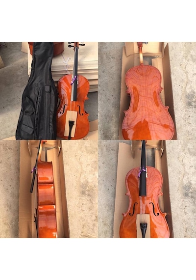 Valeria 4/4 Tamboy Parlak Cila Hareli Çello Seti-kılıf-yay-reçine