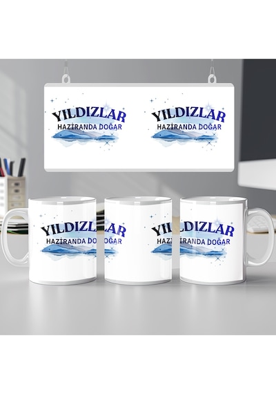 Yıldızlar Haziranda Doğar Yazılı Doğum Günü Kupa Bardak Mavi Işıltılı Gökyüzü Tasarım Hediye Beyaz