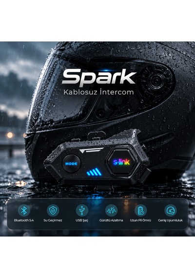 Spark Bluetooth 5.4v Kask Kulaklık Su Geçirmez Intercom