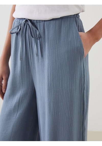 Lcw Modest Mavi Beli Lastikli Dokulu Kadın Pantolon