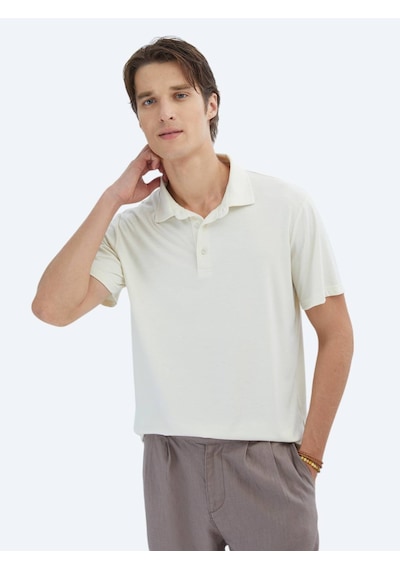 Kip Ekru Düz Çevre Dostu Polo Yaka T-shirt Ekru