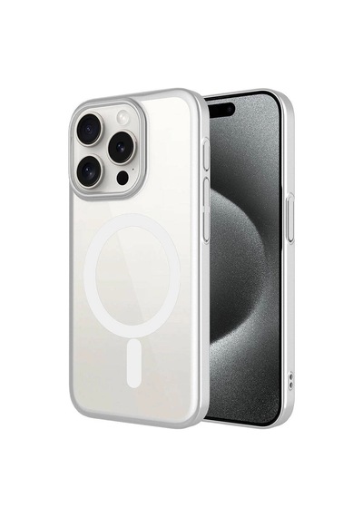 Apple iPhone Uyumlu 15 Pro Kılıf Wireless Şarj Özellikli Sert Pc Zore Mat Riksos M-safe Kapak Gümüş