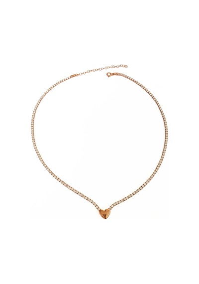 Beyaz Zirkon Taşlı Suyolu Zincirli Kalp Gümüş Kolye Rose Gold
