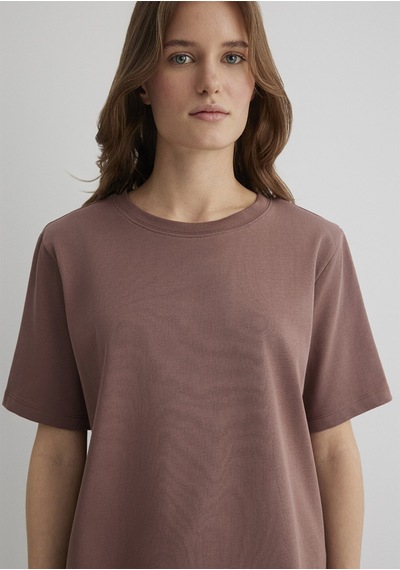 Mavi - Kahverengi Basic Tişört 1613110-70387 Kahverengi