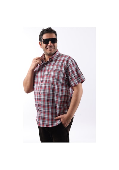 Tousus Kısa Kol Ekose Pamuklu Erkek Gömlek Kk-8066-tss Bordo