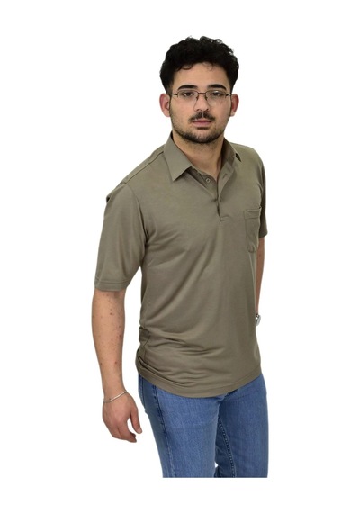 Erkek Gömlek Yaka Tişört T6064 Bgl-st04541 Vizon