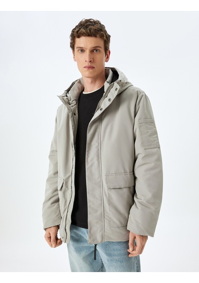 Koton Fermuarlı Slim Fit Kapşonlu Mont Gri 5wam20091hw Gri