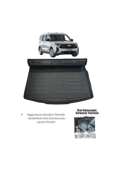 Sahler Ford Tourneo Courier 2024+ Uyumlu 4.5d Premium Havuzlu Oto Paspas Ve Liner Marka 3d Bagaj Hav