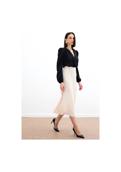 Sateen Midi Boy Saten Etek - Bej