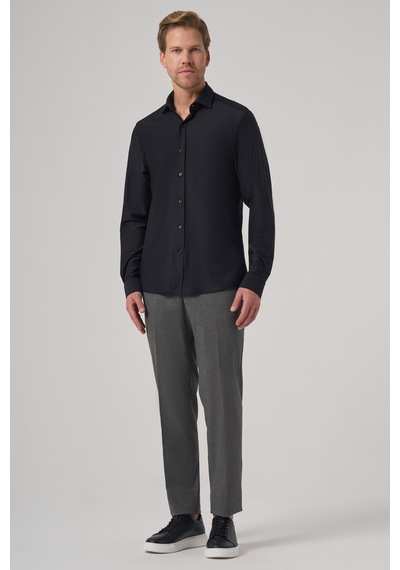 Morven Erkek Siyah Trend Düz Slim Fit Tam İtalyan Yaka Relaxible Gömlek 26ms004029001 Siyah