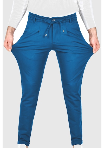 Deepsea Erkek Mavi Beli Lastikli Slim Fit Likralı Duble Paça Penye Spor Pantolon 2502385 Mavi