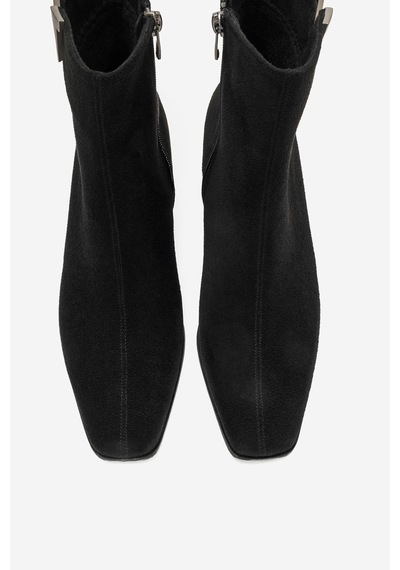 Luvi Shoes Lean Siyah Süet Tokalı Kadın Kalın Topuklu Bot