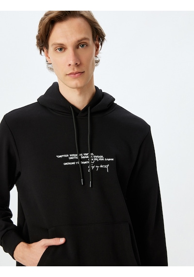 Koton Kapşonlu Kanguru Cepli Pamuk Karışımlı Atatürk Sweatshirt Siyah 5wam70222mk Siyah