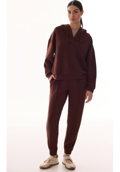 Penti Kahverengi V Yaka Oversize Kapüşonlu Sweatshirt