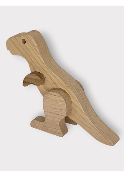 Cwwtoys T-rex Boyasız Ahşap Dinozor Oyuncağı, Masif Kayın, 18 Ay+