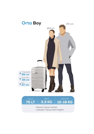 Polo&sky Azra Model Taş Rengi Pp Polipropilen Kırılmaz Orta Boy Valiz Bavul Taş Rengi