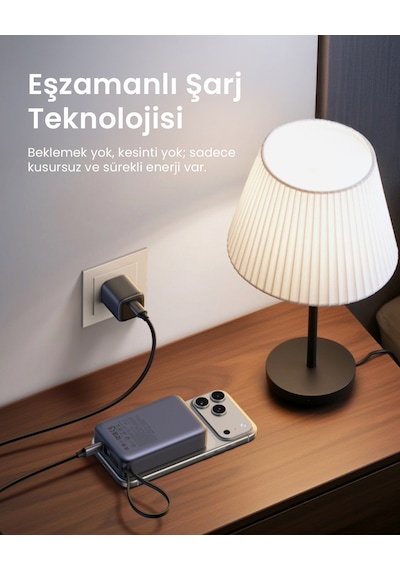 Ugreen Zapix 20.000 Mah Magsafe Wireless Hızlı Şarj Powerbank, Dahili 30w Usb-c Kablo Ve 15w Kablosuz Şarj Destekli, 55450b Gri