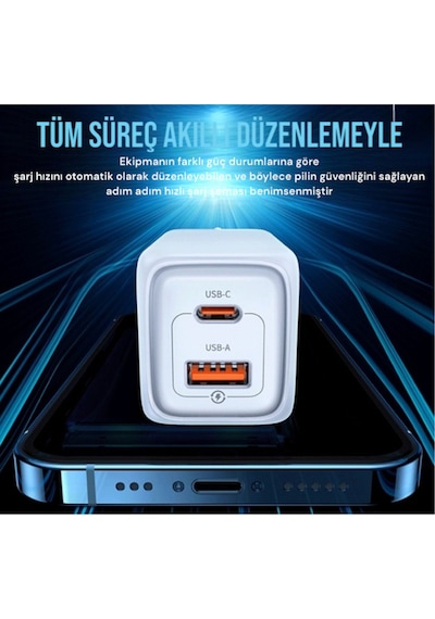 Usams T47 Cc153 65w Dual-port Super Si Hızlı Şarj Dizüstü Bilgisayar Tablet Apple Uyumlu MacBook Siyah