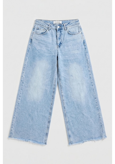 Itsbasic Kadın Ice 12s6-27 Palazzo Fit Bol Kesim %100 Koton Denim Jean Buz Mavi