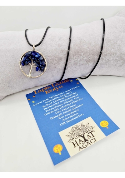 Sertifikalı Lapis Lazuli Taşı Hayat Ağacı Kolye Orijinal Doğal Taş Çok REnkli