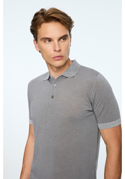 Morven Erkek Gri Trend Polo Yaka Tencel Triko T-shirt 26ys018024100 Gri