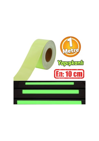 Badem10 Fotolümen Gece Parlayan En 10 Cm Reflektörlü 1 Mt İkaz Yeşil Fosforlu Reflektif Düz Şerit Bant