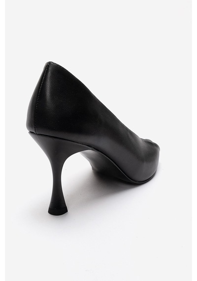 Luvishoes Varelıa Siyah Cilt Şeffaf Bantlı Kadın Topuklu Ayakkabı