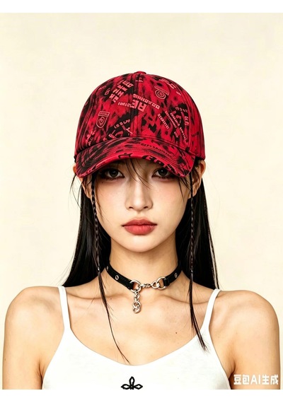 Valkyrie Unisex Kırmızı Grafiti Desenli Baseball Şapka Ayarlanabilir Streetwear Hip Hop Spor Şapka
