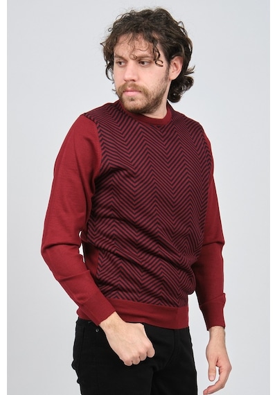 Pave Erkek Bisiklet Yaka Desenli Yün Kazak 4537043 Bordo Bordo