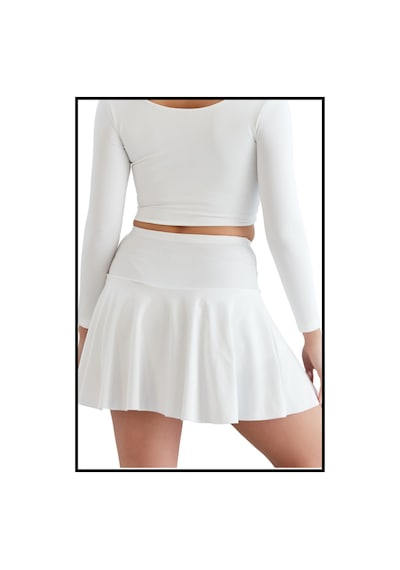Büyük Beden Etek Içi Şortlu Ekru / Beyaz Yüksek Bel Volanlı Deniz Şortu Skirt With Shorts Curve Ekru / Beyaz