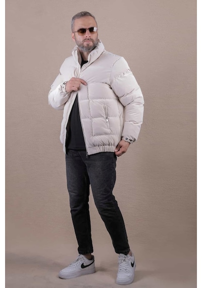 Ohepmoda Dik Yaka Nova Soft Kumaş Erkek Şişme Mont Bej