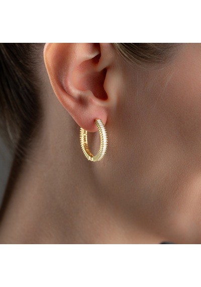 925 Ayar Gümüş Baget Taşlı Halka Küpe Gold
