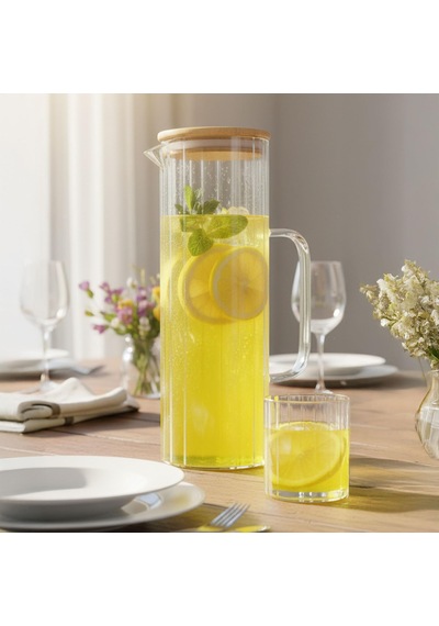 Deconox 1000ml Bambu Kapaklı Line Borosilikat Cam Yağlık Sürahi Şık, Dayanıklı Ve Sağlıklı Saklama Çözümü 8cm X 20cm Sku: Smg8690010535450 Açık Mavi