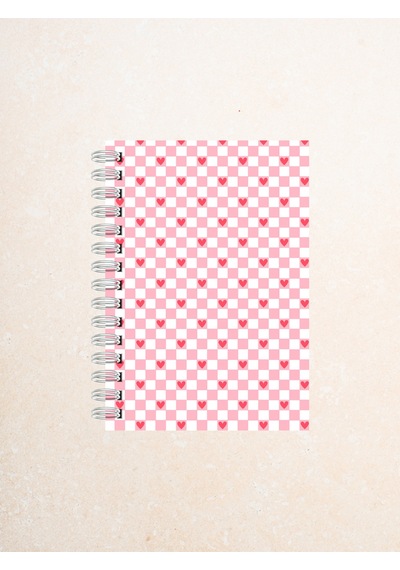Kalpli Pembe Dama Desenli Defter 60 Yaprak / 120 Sayfa Çizgisiz Tel Spiralli Çok Renkli