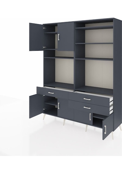 Hyperion Gardrop 10 Raflı 3 Çekmeceli 8 Kapaklı 176x44x221 Antrasit-antrasit Antrasit