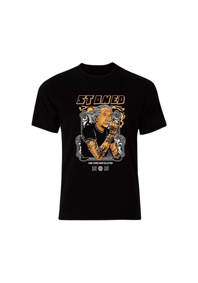 Albert Einstein Baskılı Tişört Fame Stoned Gang Collection New Season Tshirt SIYAH