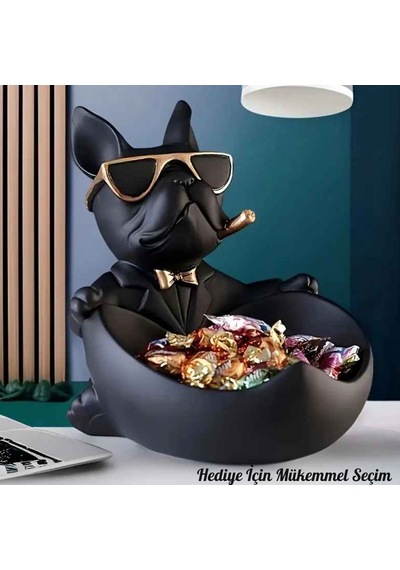 Bulldog Köpek Dekoratif Heykel Biblo Sunumluk & Anahtarlık Kutusu Şık Masa Üstü Ev Ofis Dekoru Hediyelik Obje 0