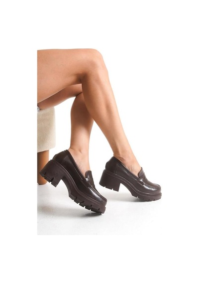 Alemdarshop K-706 Kahve Kırışık Rugan Yüksek Tabanlı Loafer Ayakkabı C.kahve