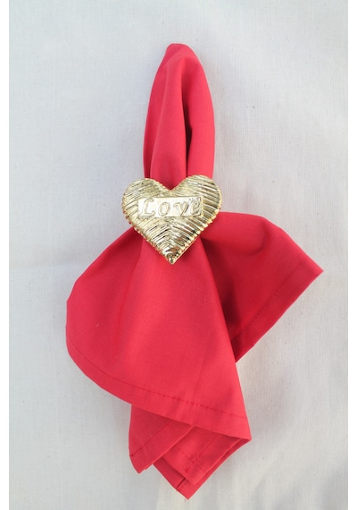 6 Adet Gold Love Kalp Metal Peçete Halkası - Napkin Ring