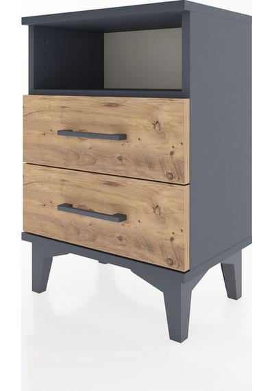 Arges Komodin Tek Raflı 2 Çekmeceli 44x30x64 Antrasit-çam Antrasit