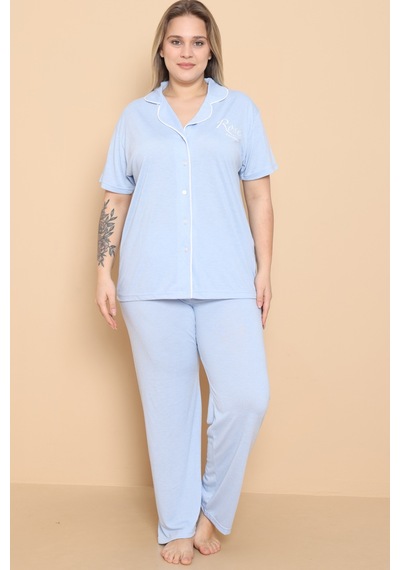 Wordex Mirano 4400 Polyviscon Kumaş Kısa Kollu Düğmeli Büyük Beden Kadın Pijama Takımı Açık Mavi Wordex Mirano 4400 Polyviscon Kumaş Kısa Kollu Düğmeli Büyük Beden Kadın Pijama Takımı Açık Mavi