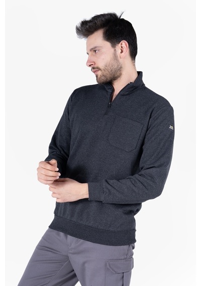 2 İplik Dik Yakalı Fermuarlı Sweatshirt Antrasit Melanj