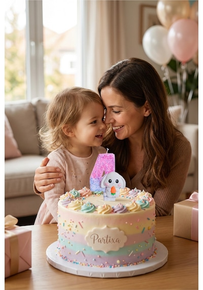 Sevimli Tavşan Figürlü Pembe-beyaz Rakam Mum Doğum Günü Pasta Süsü
