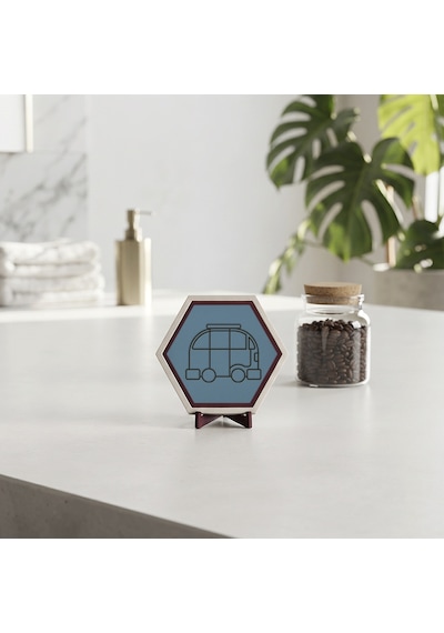Gezgin Ruhlu Karavan Desenli Masaüstü Aksesuarı Sevdikleriniz İçin Anlamlı Ve Modern Bir Hediye Seçeneği 10x10 Cm, Gök Mavi